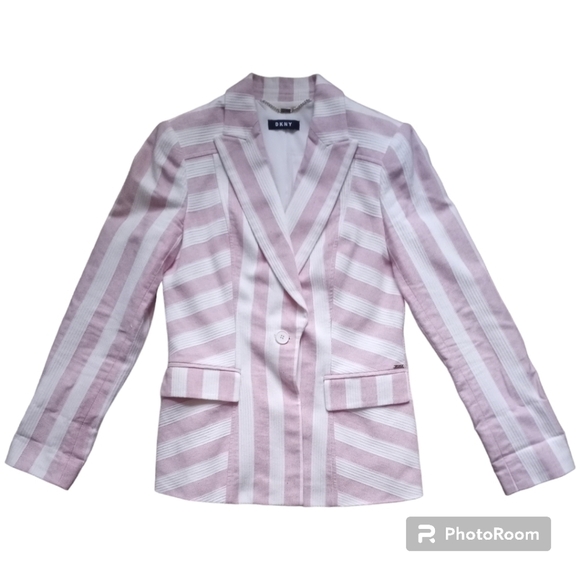 DKNY Pink and White Striped Blazer Size 4P - Picture 1 of 15